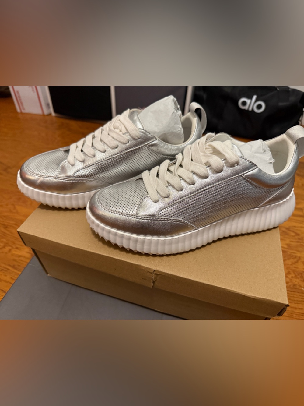Steve Madden Silver Metallic Platform Sneakers